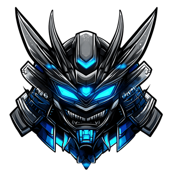 Cyber Samurai Mask Emblem Logo with Neon Blue Accents png