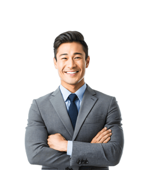 Confident Asian Businessman in Gray Suit Arms Crossed Smiling Portrait png