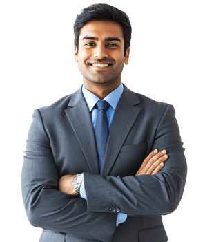 Confident Smiling Indian Businessman in Suit Arms Crossed Portrait png