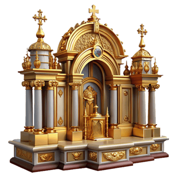impressive abstract Baroque church altar gilded detail, authentic png