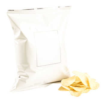 Blank Potato Chip Bag Mockup with Crispy Chips Food Packaging Design png