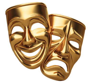 Golden Comedy and Tragedy Masks isolated on transparent background png