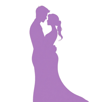 a silhouette of a bride and groom in purple transparent background png