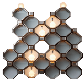 Geometric honeycomb light fixture with led bulbs for wall decoration png