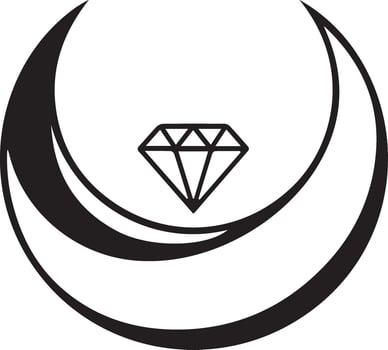 crescent moon with diamond isolated icon illustration design black and white vector