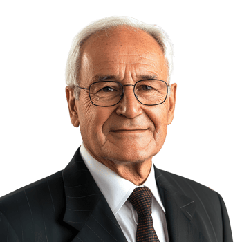 Smiling lawyer man elderly age isolated on transparent background png