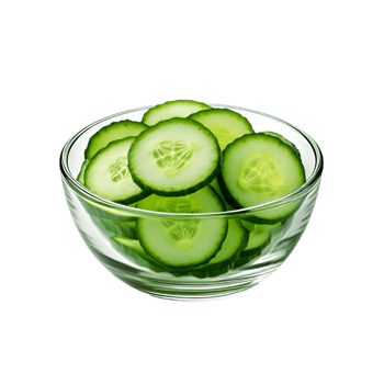 Glass bowl of sliced cucumber on transparent background png