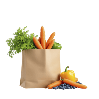 A paper bag filled with vegetables and fruits png