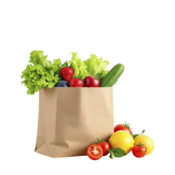 A paper bag full of fresh vegetables and fruits png