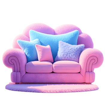 A pink couch with blue pillows on it png
