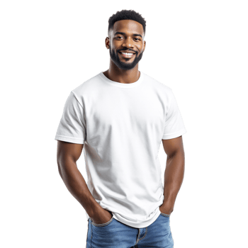 A man in a white t - shirt posing for the camera png