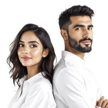 A man and woman standing together in white shirts png