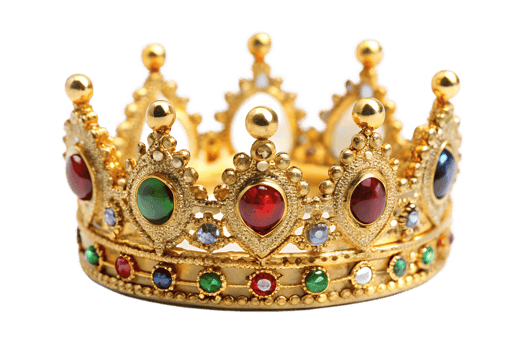 Ornate Golden Crown Encrusted with Jewels on Transparent Background Royalty Symbol png