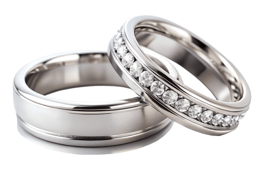 Two Silver Wedding Rings With Diamonds on Transparent Background Close Up Rendered png