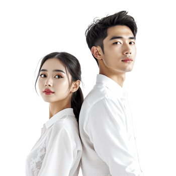 A young man and woman in white shirts png