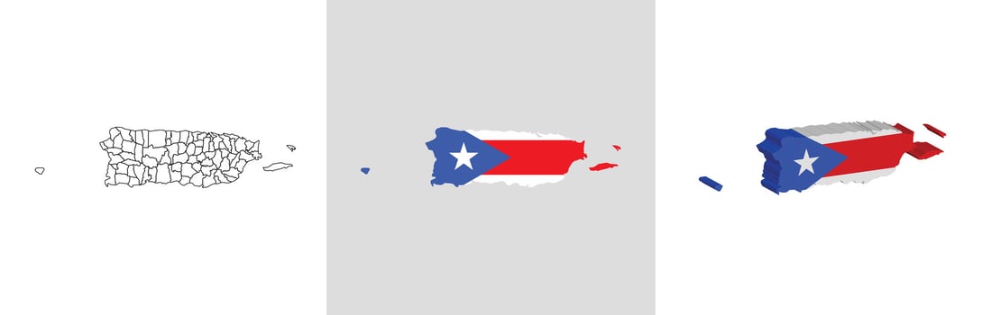 Puerto outline, fill with flag and 3d map vector