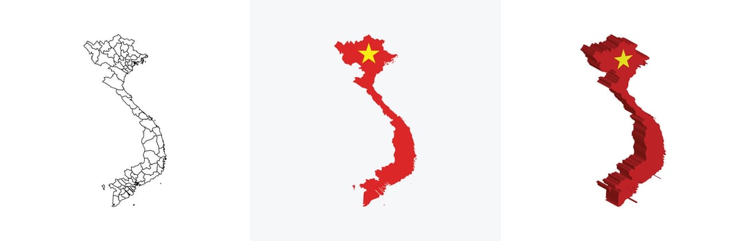Vietnam outline, fill with flag and 3d map vector