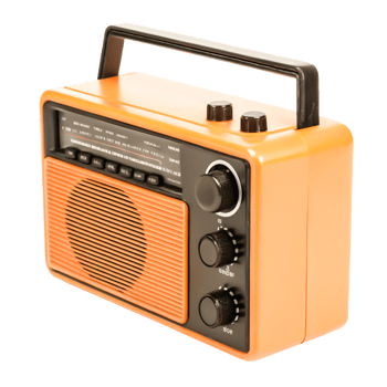 Retro Orange Portable Transistor Radio with Handle, Vintage AM FM Receiver png