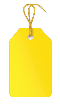 Bright yellow tag with string isolated on Perfect for labels pricing or identifying items Simple clear design on transparent background png