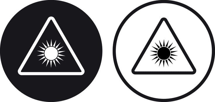 Sun danger icon set in two styles . High temperature warning sign. illustration vector