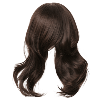Elegant brown wavy hairpiece with bangs Stylish synthetic wig for a versatile natural-looking hairstyle Perfect for quick changes png