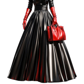 Chic Black Skirt with Red Handbag png