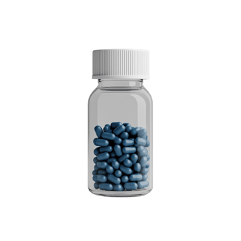Blue Pills in Clear Bottle - A transparent image featuring a filled bottle suitable for healthcare and medical illustrations png