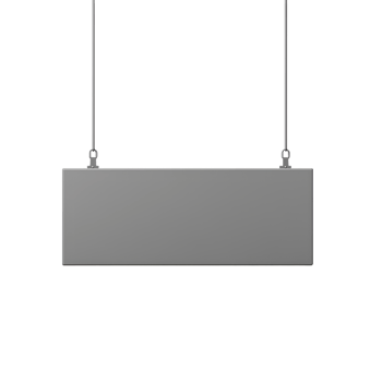 Floating gray panel suspended by thin cables against a transparent backdrop offering a modern minimalist aesthetic for versatile applications png