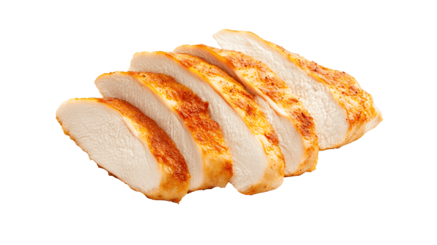 Sliced grilled chicken breast closeup, culinary food, cut out transparent png