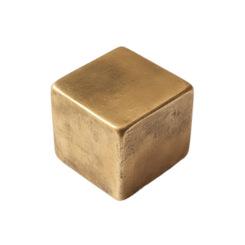 A solid cube rests in a dark void Its metallic surface reflects light emphasizing its geometric form and the smooth finish png