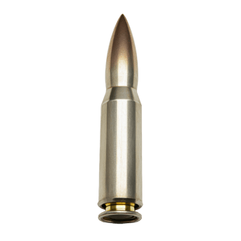 Single bullet ammunition on a transparent background showcasing the cartridge's design and metallic components png