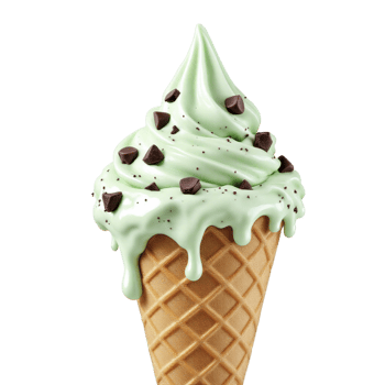 Ice cream with chocolate chips in waffle cone png