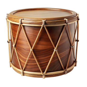 A Beautifully Crafted Wooden Drum isolated on transparent background with Intricate Details and Elegant Design png