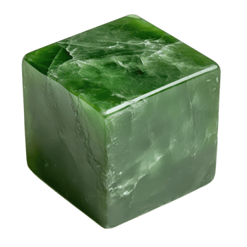 A captivating jade cube showcasing its intricate textures and vibrant green hues against a stark png