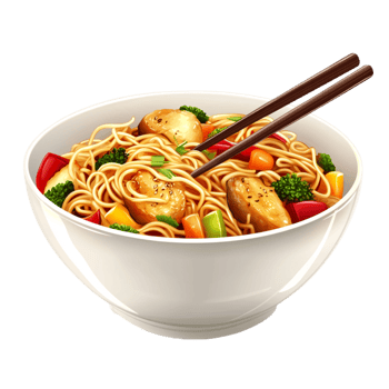 Traditional Asian Ramen Bowl with Chopsticks and Vegetables png