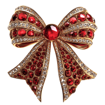 Luxurious Red and Gold Bow with Gemstone Center png