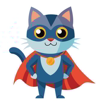 Superhero Cartoon Cat in Blue and Red Cape vector