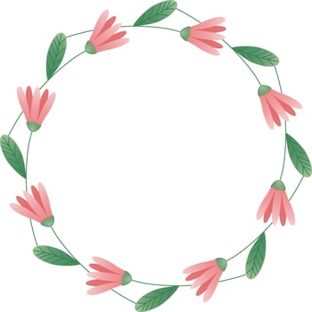 Floral Wreath with Pink Blooms and Green Leaves. Circular floral frame featuring pink flowers. For wedding invitation, greeting card, and decorative design vector