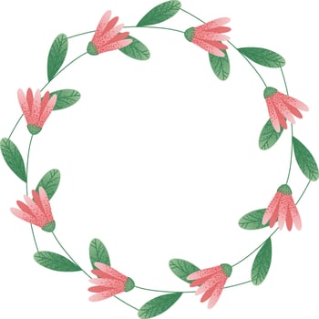 Floral Wreath with Pink Petals. Floral border with pink tulip flowers and green leaves. For wedding invitation, greeting card and decorative design. vector