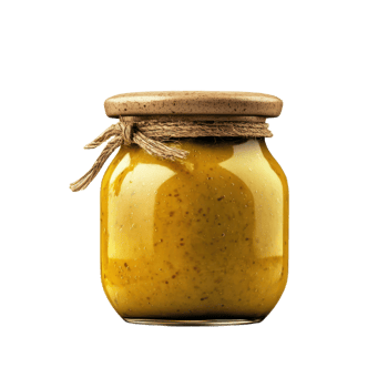 Jar of mustard condiment with a rustic twine tie Culinary delight for sandwiches hotdogs or sausages. The perfect addition to any meal png