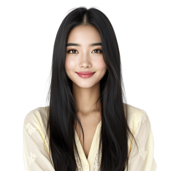 An asian woman with long hair and a yellow top png
