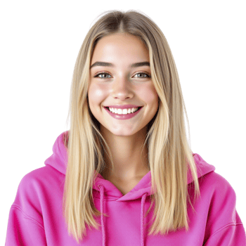 A smiling girl in a pink hoodie png