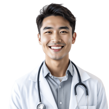 A male doctor smiling and wearing a white coat png