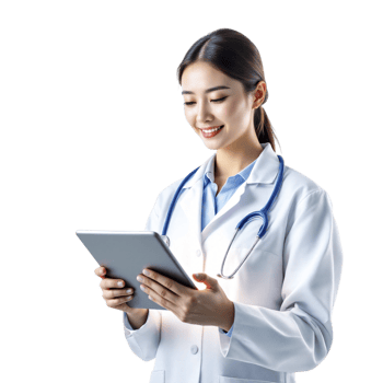 Asian female doctor using tablet computer png