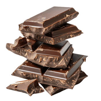 Dark Chocolate Pieces Stacked on Transparent Background with Rich Texture and Glossy Finish png