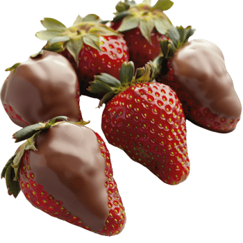 Fresh Chocolate Covered Strawberries with Green Leaves in Close-Up Arrangement on . png