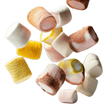 Assorted Colorful Marshmallows Floating in the Air on a Bright Background png