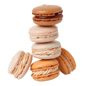 Colorful Assorted Macarons Stacked on Each Other with Different Fillings and Flavors png