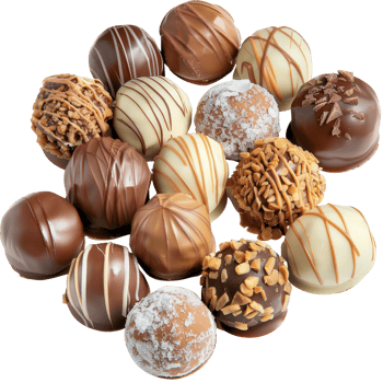 Assorted Chocolate Truffles with Various Textures and Toppings on . png