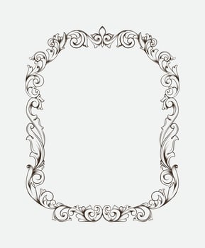 Vintage baroque frame scroll ornament engraving border floral retro pattern antique style acanthus foliage swirl decorative design element vector